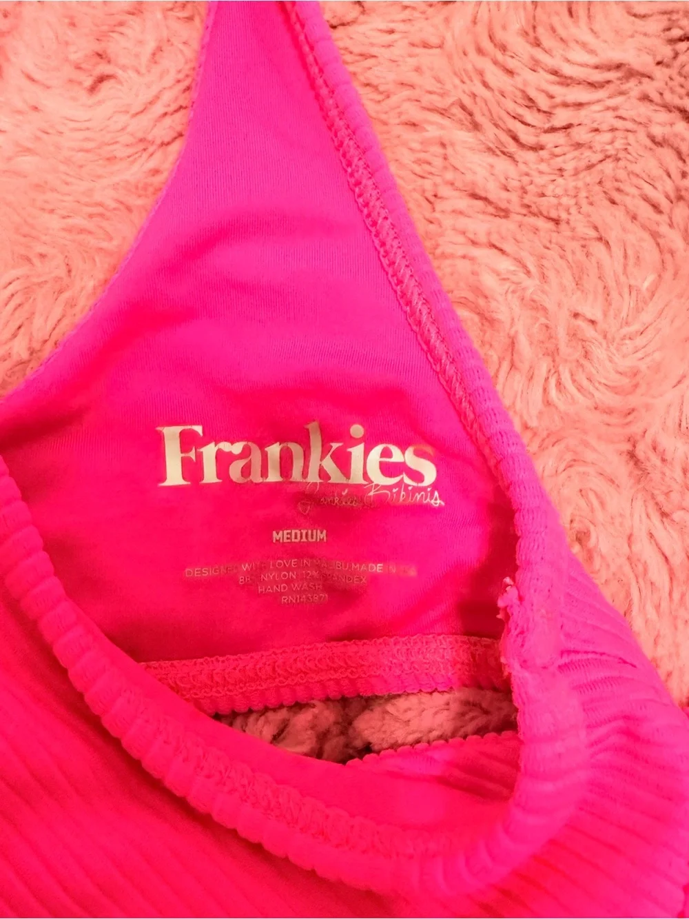 Frankie's Bikinis Ribbed Neon Pink Scoop Bikini Set